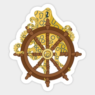 Blue ringed octopus and ship wheel Sticker